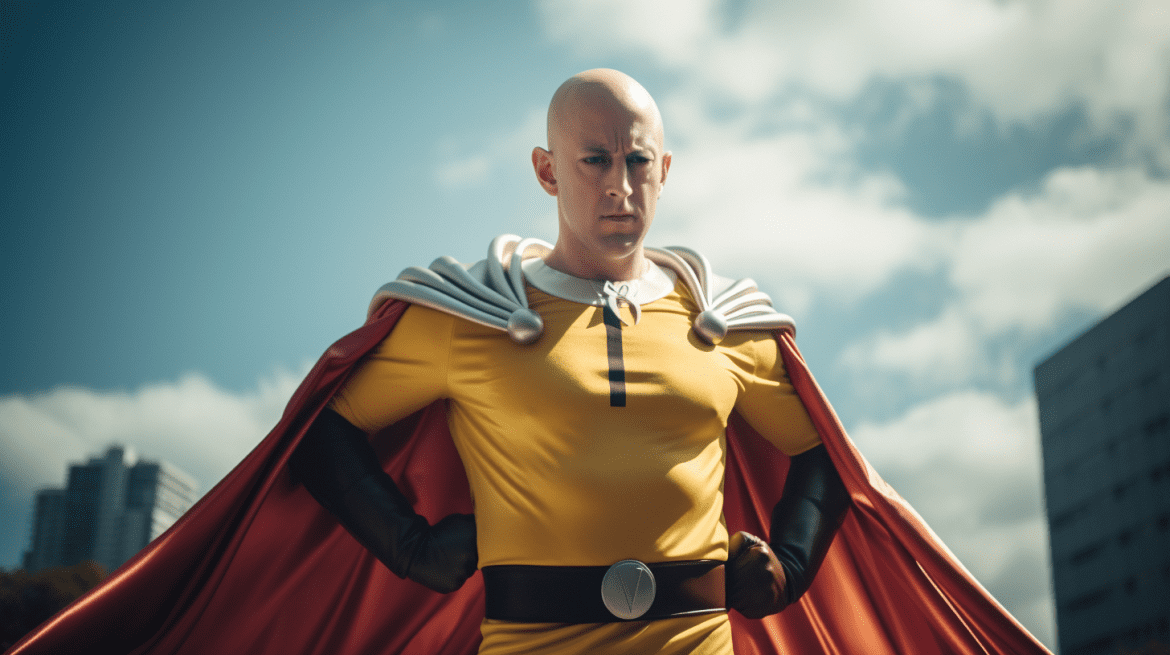 Pria berpose seperti superhero