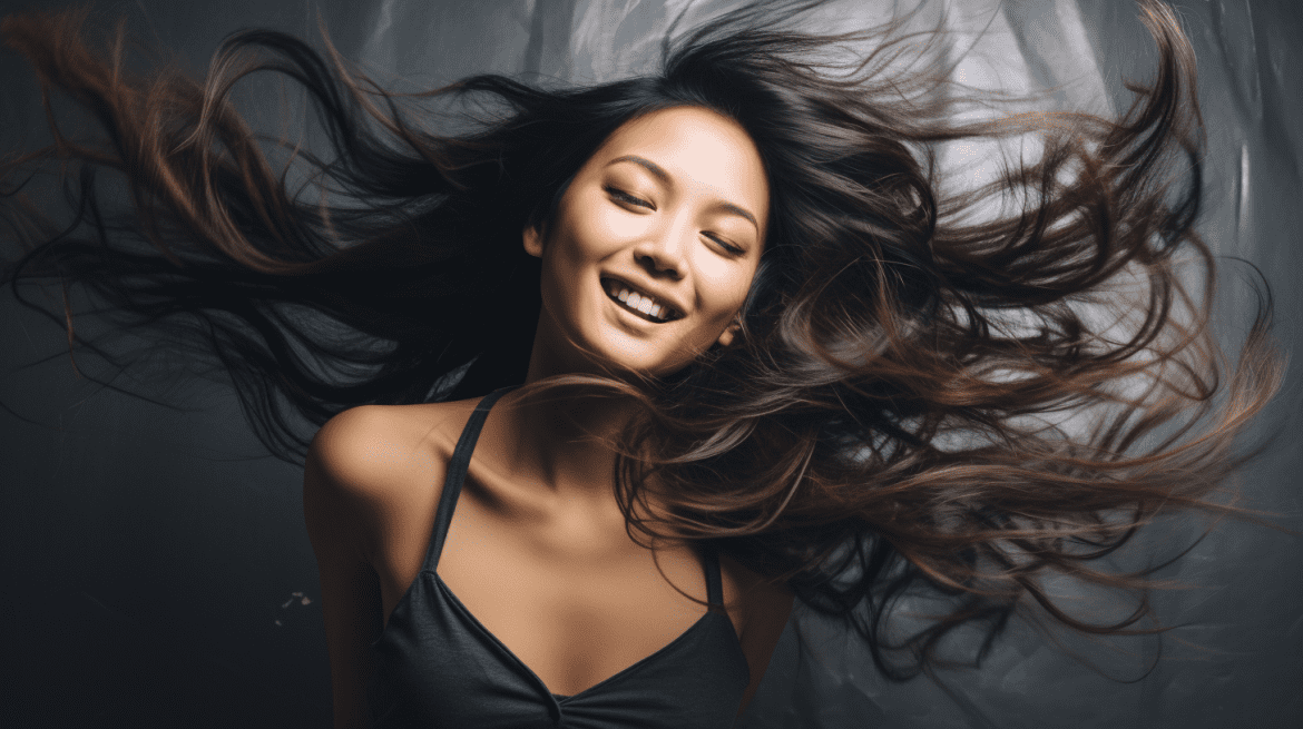 Gaya foto bermain dengan rambut