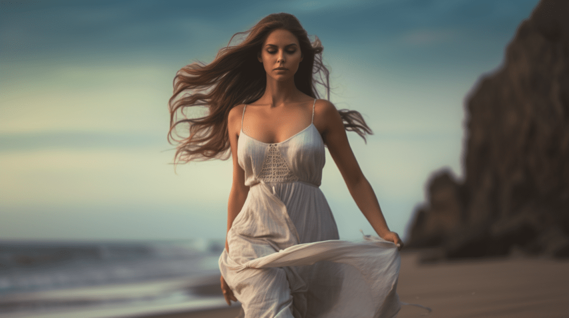 Gaya foto di tepi pantai sambil berjalan