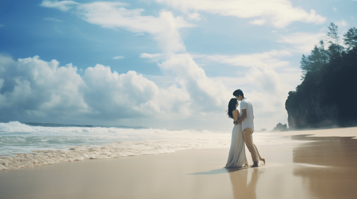 Foto prewedding dengan tema pantai