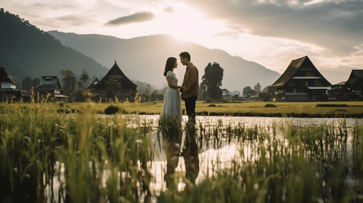 Foto prewedding dengan tema desa wisata