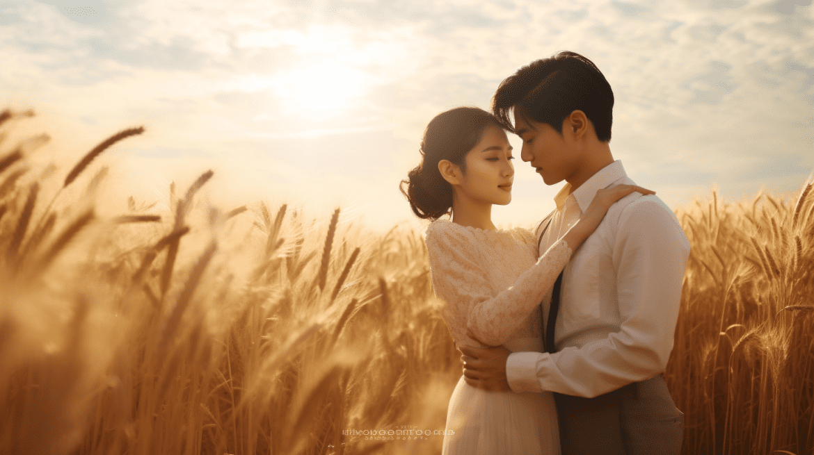 Foto prewedding tema rustic di ladang gandum