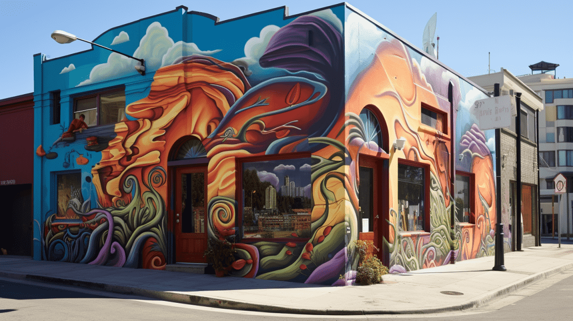 Ruko dengan Dinding Seni Mural
