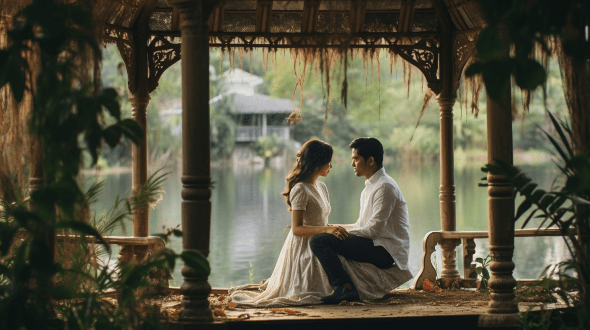 Foto prewedding tema vintage di tengah alam
