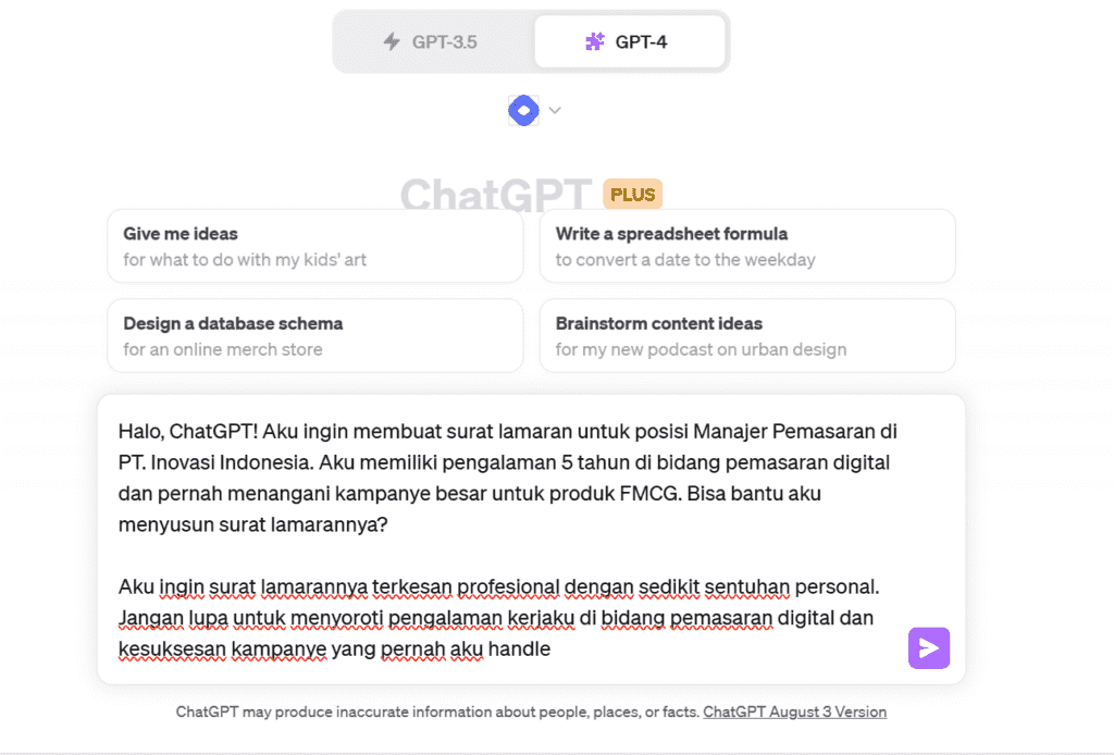Langkah membuat surat lamaran kerja dengan ChatGPT - 1