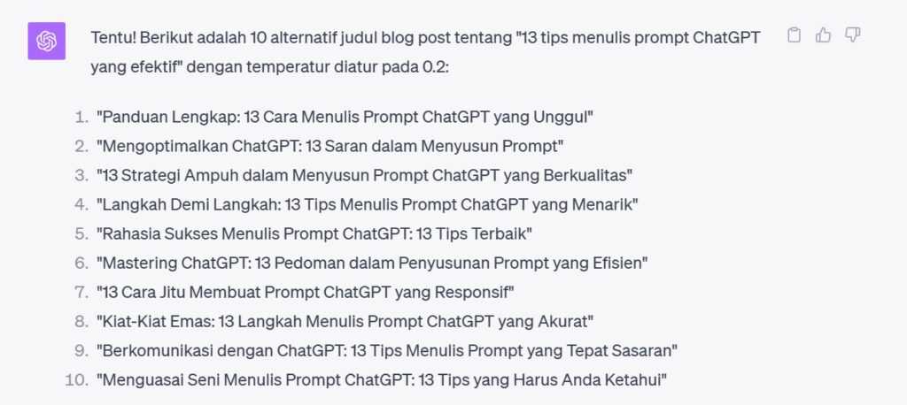 Contoh tulisan ChatGPT dengan temperatur 0.2