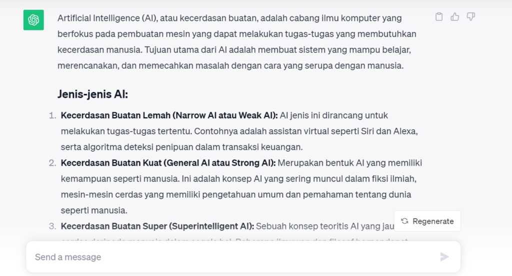 Contoh hasil tulisan ChatGPT tanpa instruksi prompt spesifik