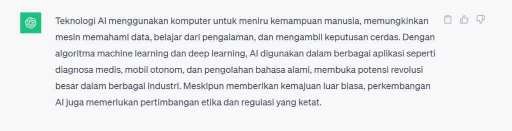 Contoh hasil tulisan ChatGPT dengan instruksi prompt spesifik