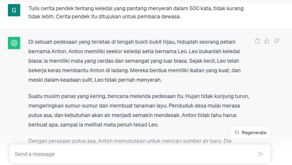 Contoh cerpen 500 kata buatan ChatGPT