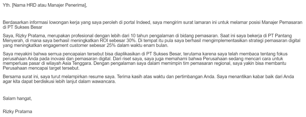 Contoh body email lamaran kerja