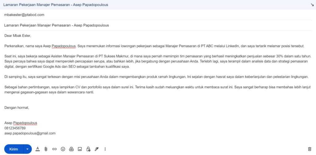 Contoh surat lamaran via email - 2