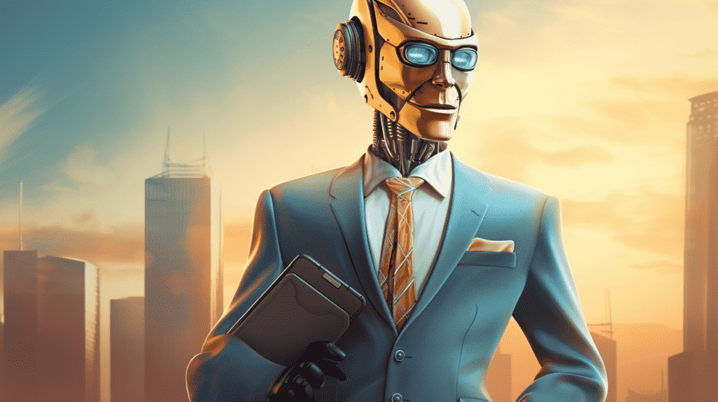 Ilustrasi robot berjas