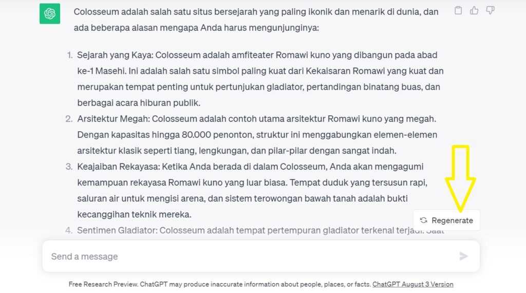 Tombol regenerate response ChatGPT