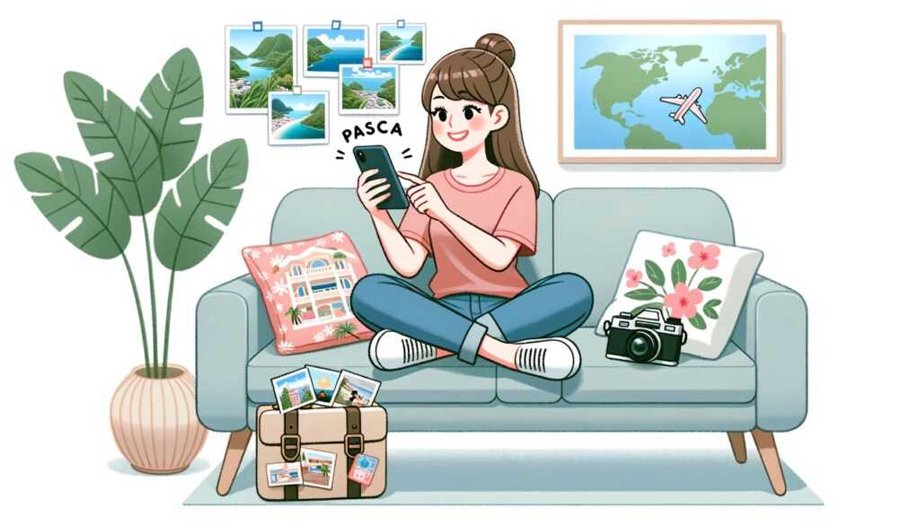 Ilustrasi wanita memainkan smartphone