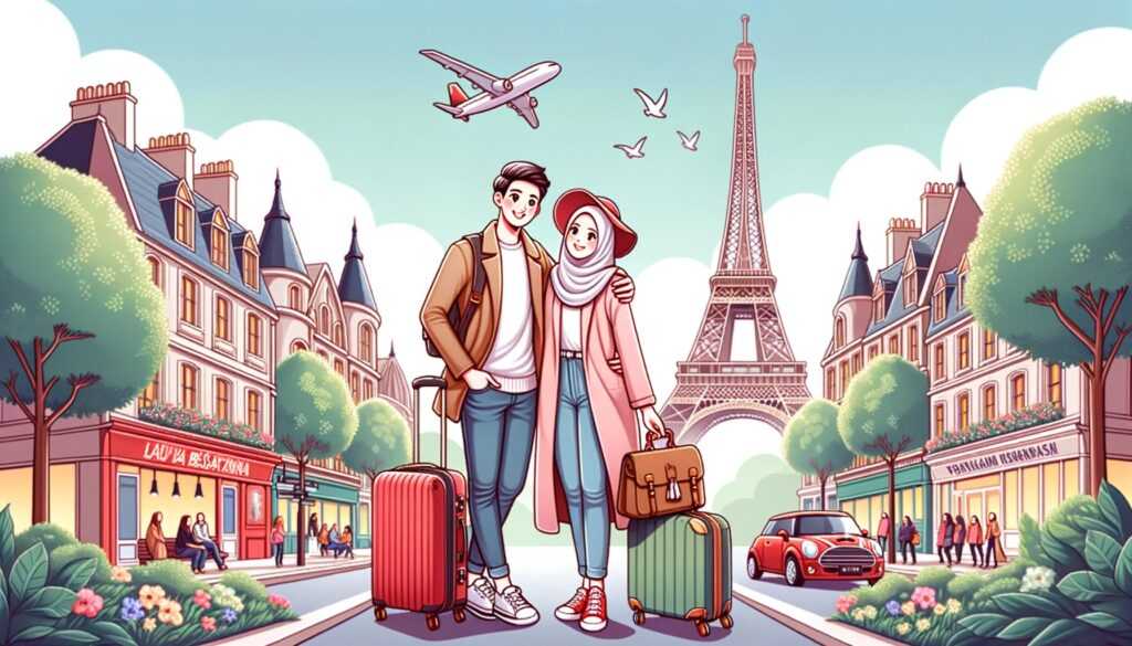 Ilustrasi pasangan sedang traveling