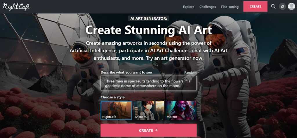 Screenshot AI image generator NightCafe