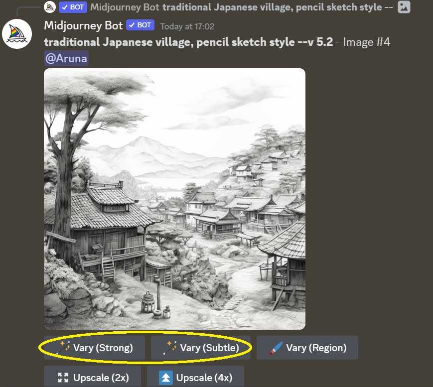 Screenshot vary strong dan vary subtle di Midjourney