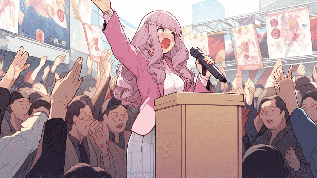 Ilustrasi perempuan tengah berpidato