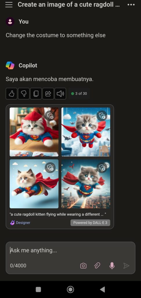 cara bikin gambar AI gratis di copilot - contoh revisi