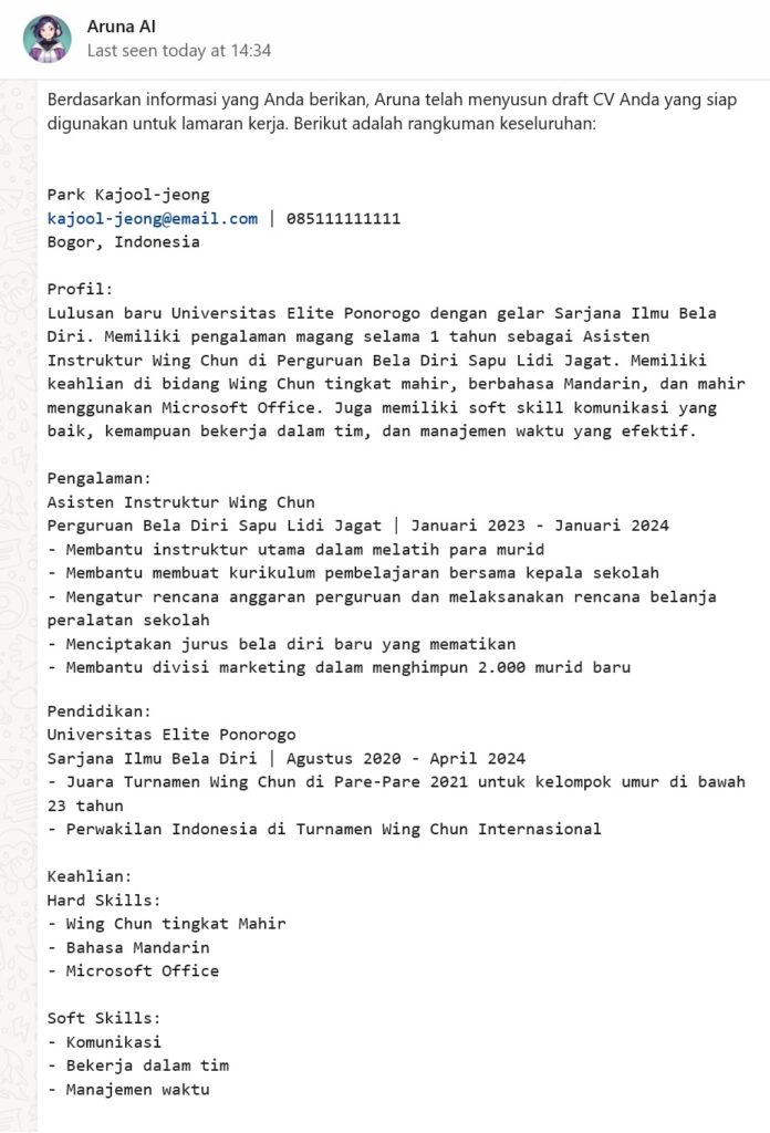 contoh CV ATS AI